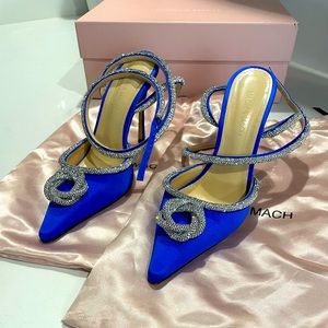 Mach & Mach blue satin crystal heels